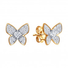 Серьги пусеты золотые пробы 585 с фианитом