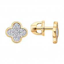 Серьги пусеты золотые пробы 585 с фианитом