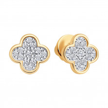 Серьги пусеты золотые пробы 585 с фианитом