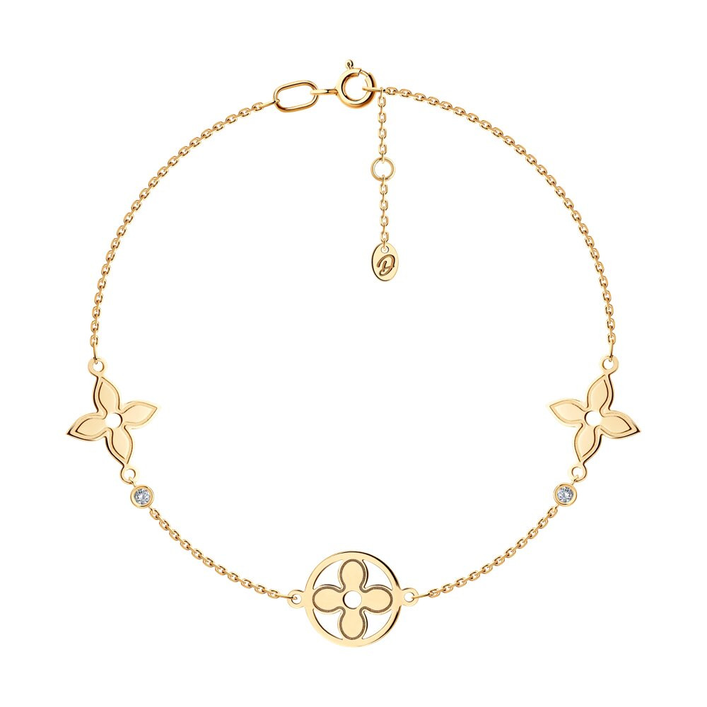 Браслет золотой пробы 585 с фианитом