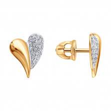 Серьги пусеты золотые пробы 585 с фианитом