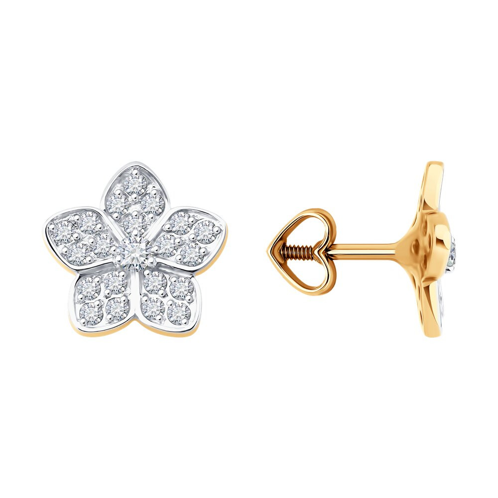 Серьги пусеты золотые пробы 585 с фианитом